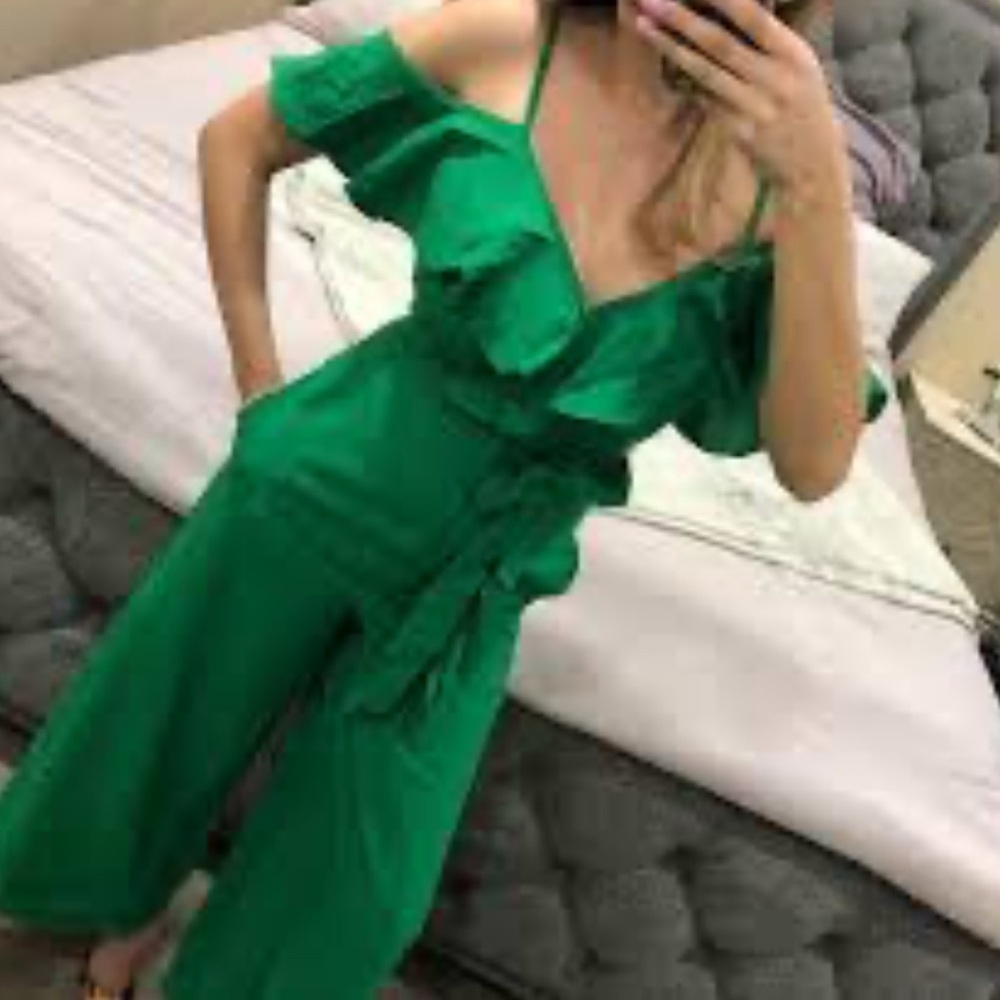 Jealous Tomato Green Apple Ruffle Jumpsuit with Pockets - Picture 2 of 9